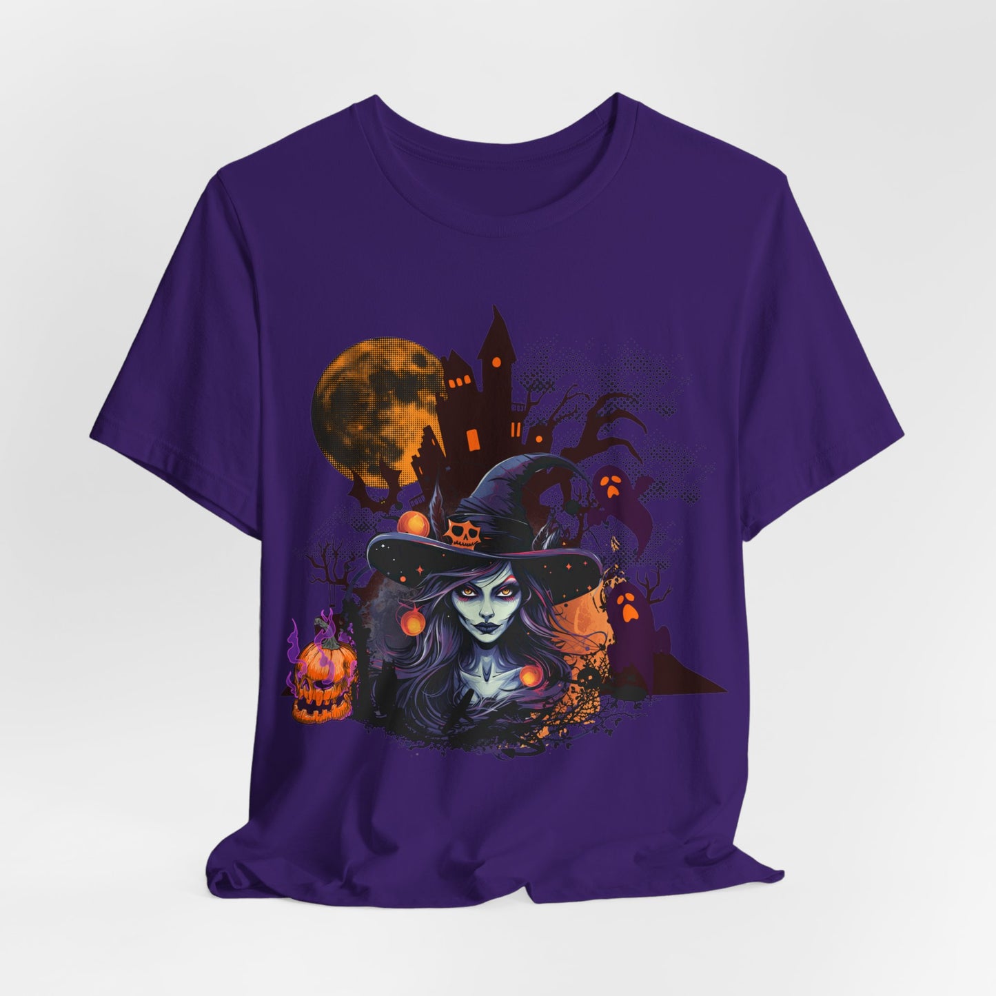Haunted House Witch Halloween Jersey Short Sleeve Tee