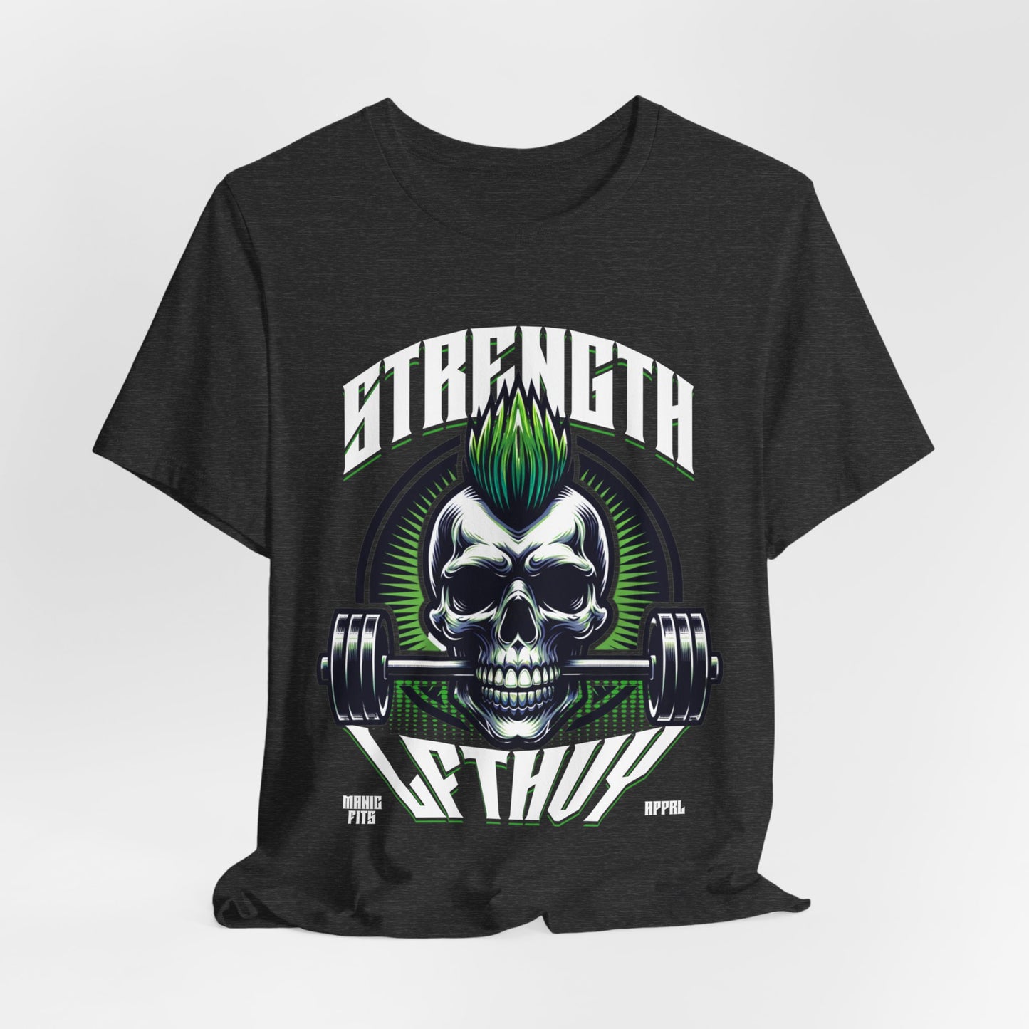 Strength Skull Mohawk Lift Heavy Workout Jersey Short Sleeve Tee