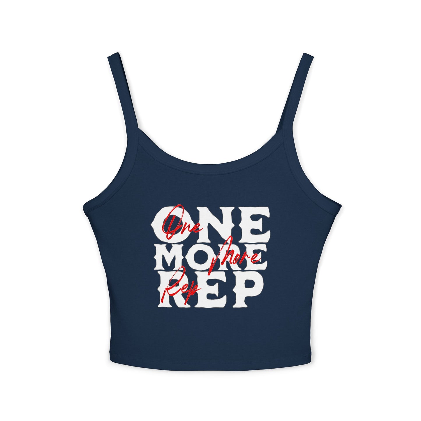 Workout Tank Top — "One More Rep" Motivational Spaghetti Strap Crop